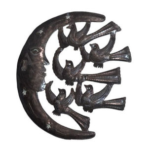 Celestral moon & Birds metal Wall Hanging Plaque, Handmade in Haiti NWOTS